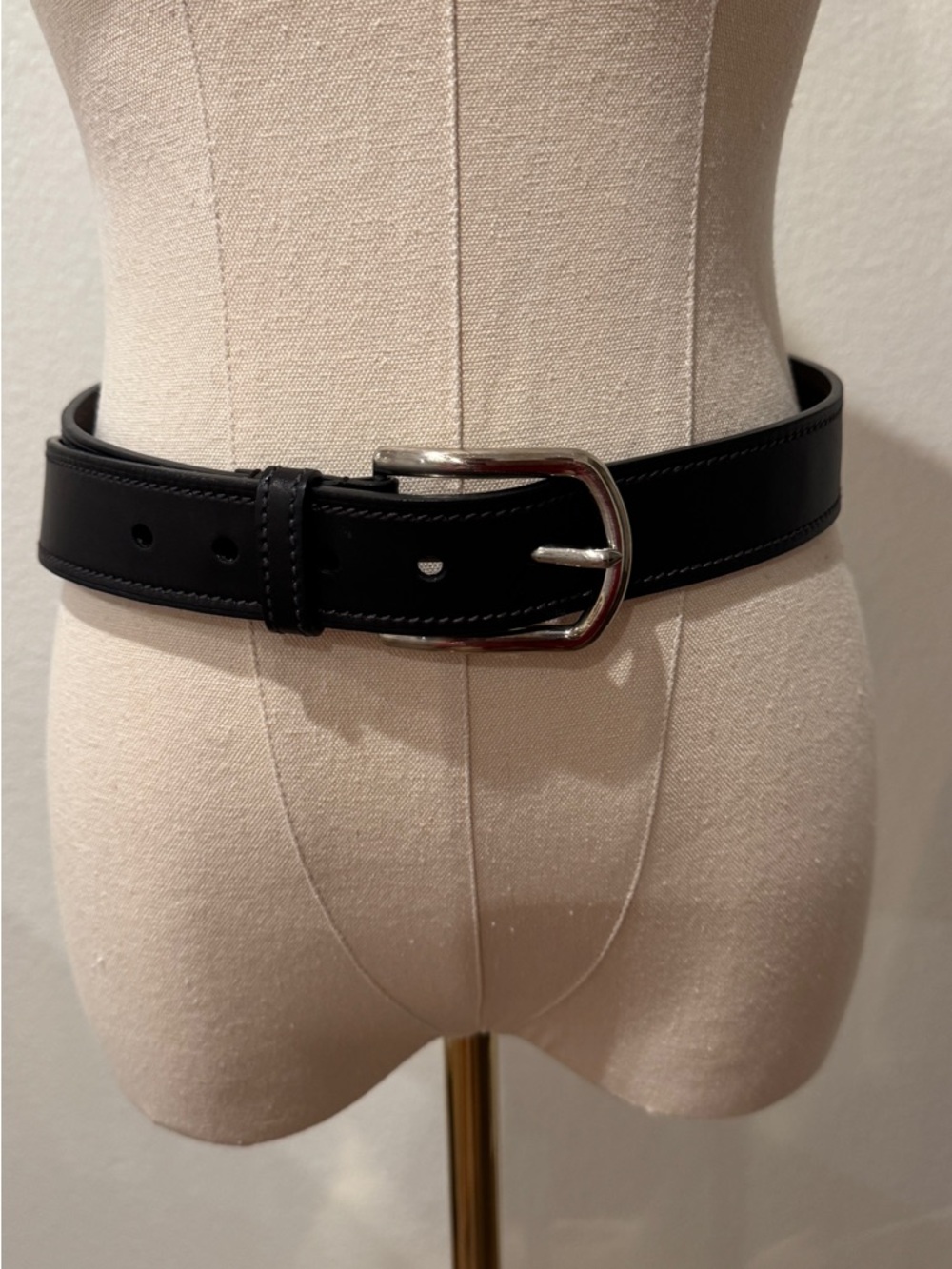 Prada Black Leather Belt with Silver Buckle